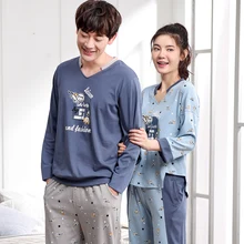 Осенне-зимние хлопковые пижамы с длинными рукавами и v-образным вырезом для пары, комплект для женщин, милые пижамы с героями мультфильмов, мужская повседневная домашняя одежда