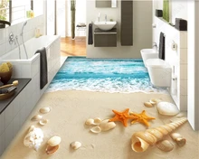 beibehang wall papers home decor Beach Waves Shells Spray 3D Floor Tiles wallpaper self adhesive papier peint mural 3d beibehang custom 3d flooring waves painted floor super green on the bathroom floor wall papers home decor 3d wallpaper flooring