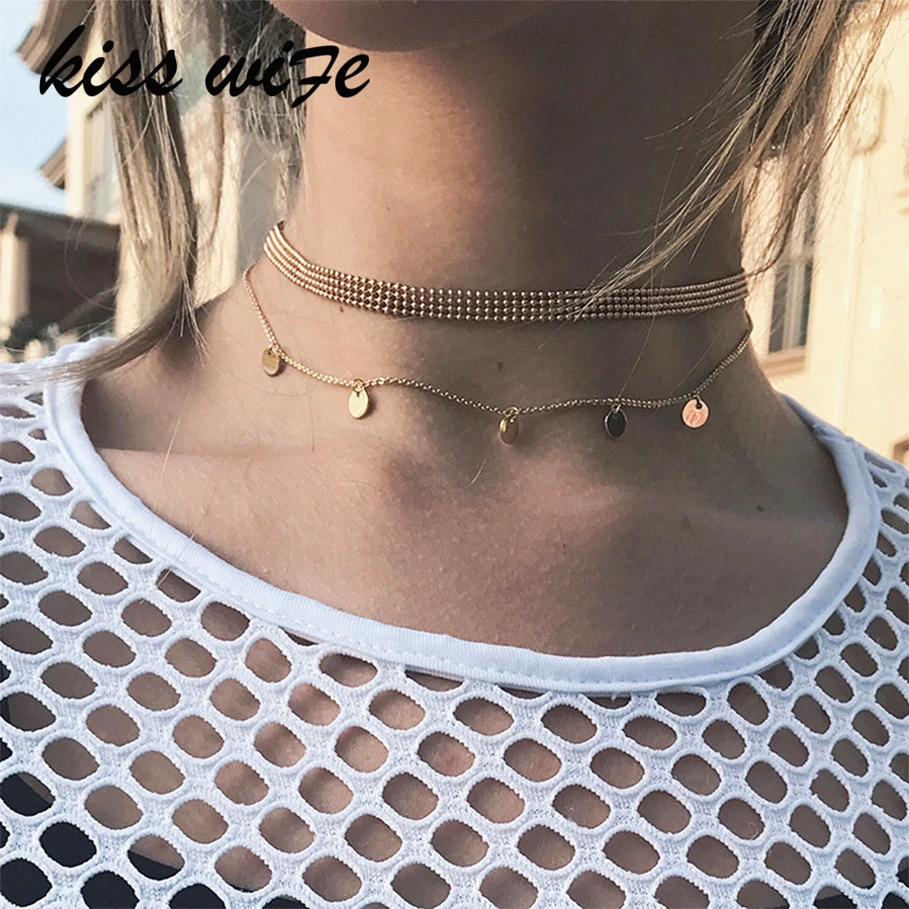 

KISSWIFE Fashion multilayer wafer necklace beads chain beads necklace female girl gift