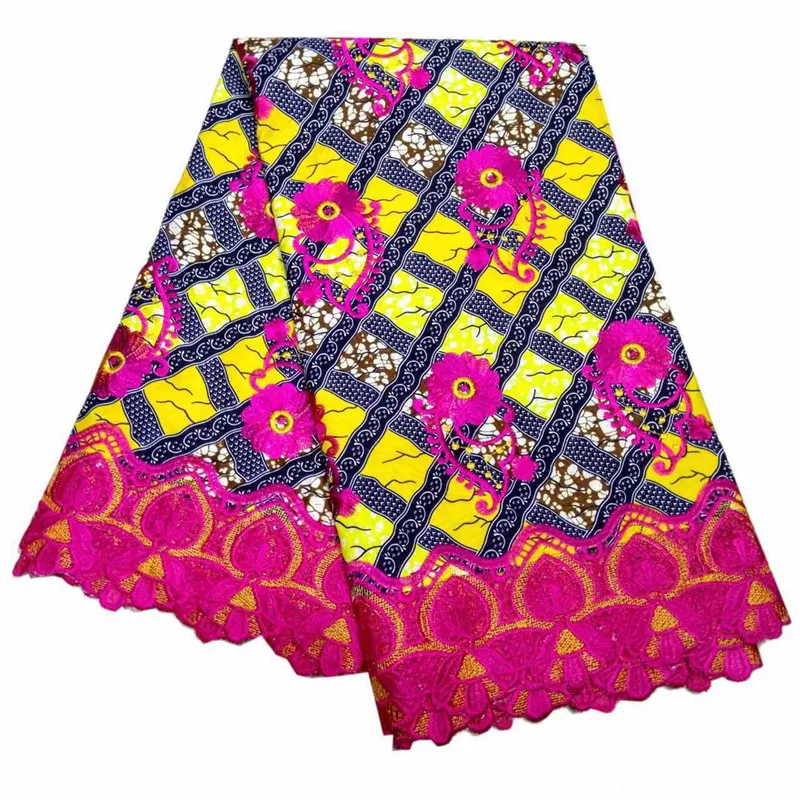 

Latest High Quality African Dutch Wax Print With Guipure Lace Fabric Material Embroidery African Ankara Wax With Lace 6yd/lot
