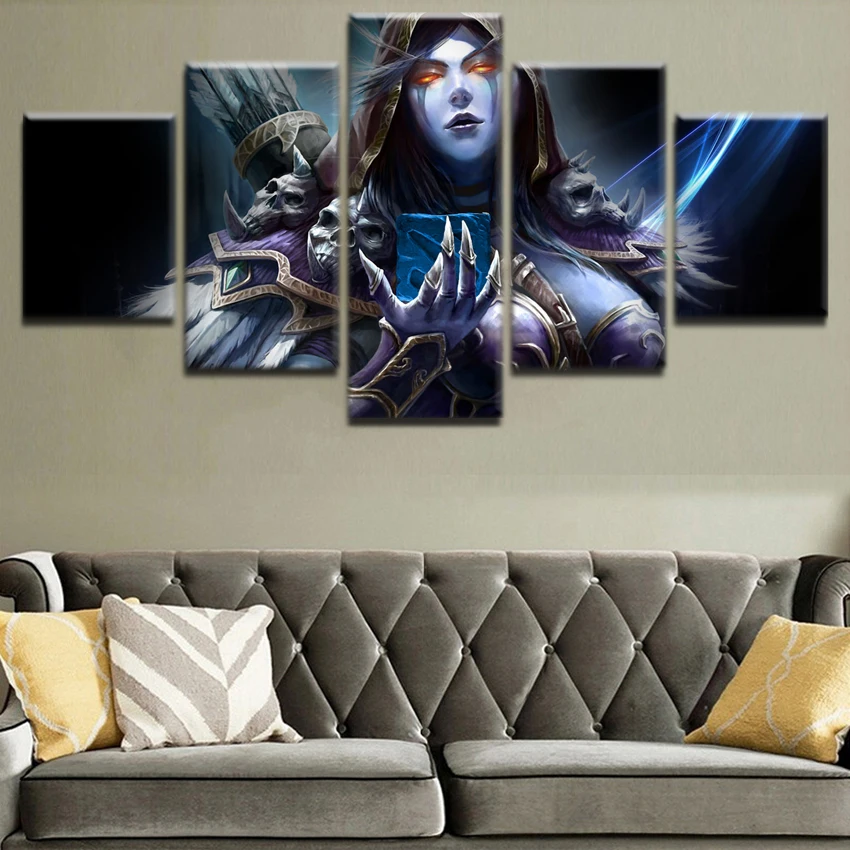 

Canvas Painting Printed Poster Decor Artwork 5 Panel Modern Canvas Pictures DotA 2 Drow Ranger Wall Art Game Painting Framework