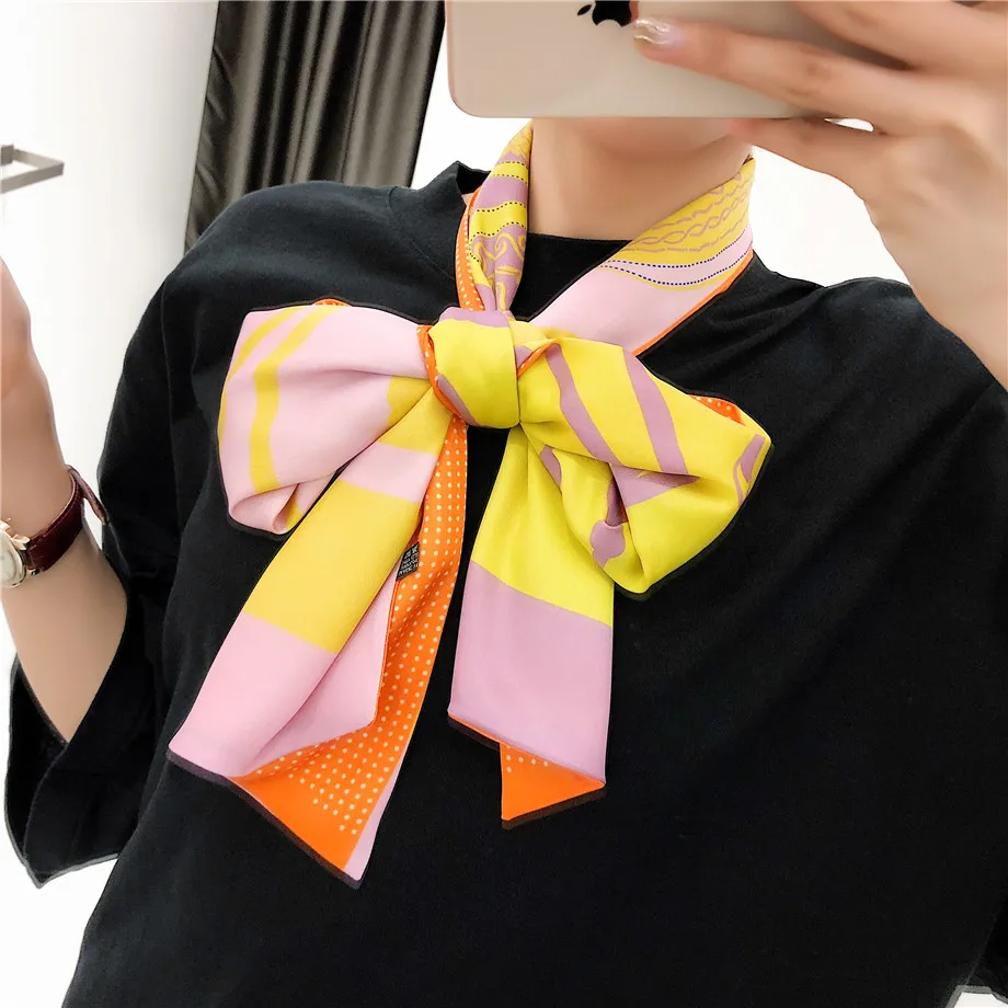 160cm Luxury Brand New Design Tassels Chain Twill Scarf Double-deck Women Scarf Head Silk Scarves Wraps Neckerchief For Ladies