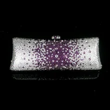 7757Cp Purple Crystal in Gradual change effect Bridal Party Night Metal Evening purse clutch bag case box handbag