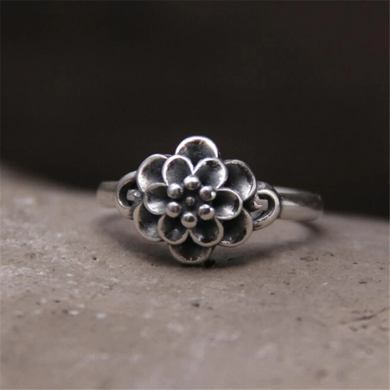 

100% 925 Sterling-silver-jewelry Flower Rings For Women High Quality Vintage Style Lady Gift Accessories 11.1mm 2.40G