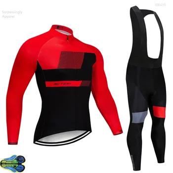 

2019 UCI Red Racing Team Pro Cycling Jersey Long Sleeve Cycling Pad 12D Gel MTB Bike Bicycle Jersey Cycling Clothing Sets Autumn