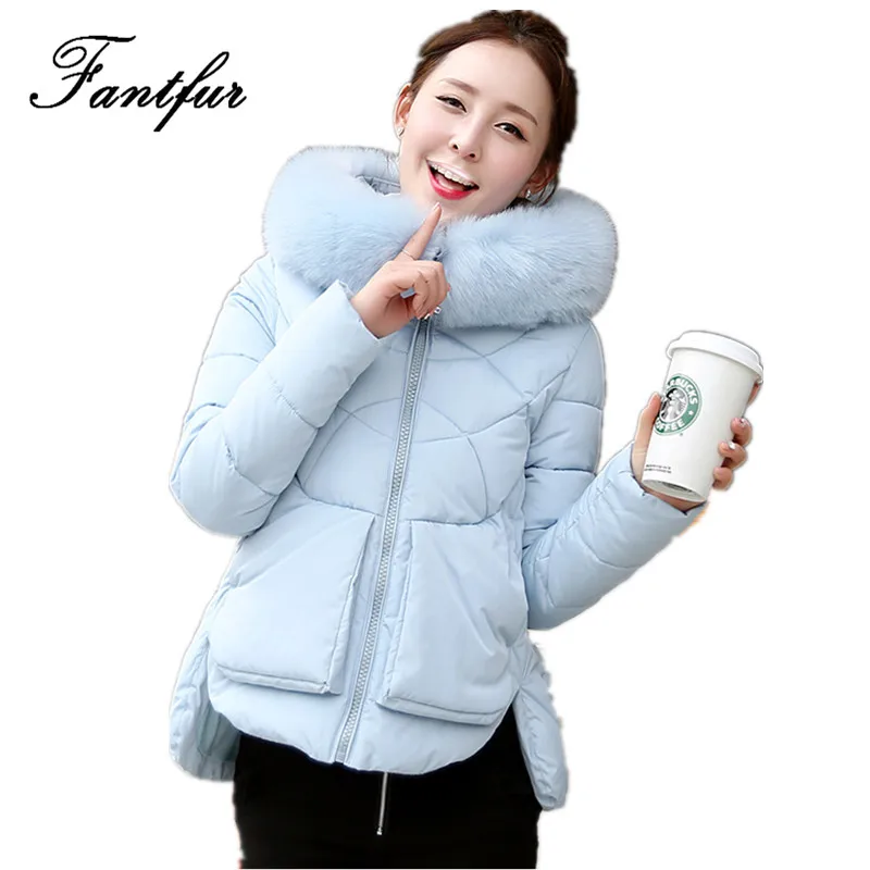 FANTFUR Winter Jacket Women 2017 New Faux Fur Collar