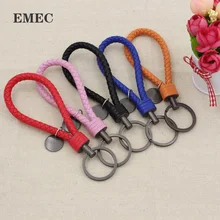 EMEC PU Кожаный ремешок плетеная веревка цепочка для ключей Плетеный брелок держатель подходит для VW Polo Golf Seat Opel Toyota Nissan Bmw Ford