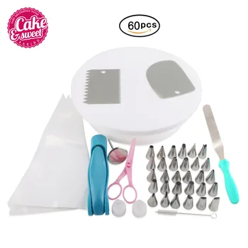 

60pcs Cake Turntable Cake Decorating Tools Set Rotating Cake Stand Revolving Baking Tools Kitchen Display Stand DIY Cake
