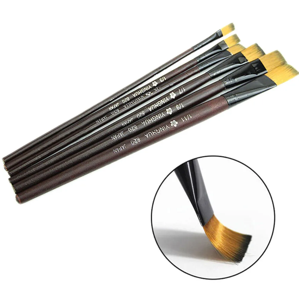 Pack of 6 Art Brown Nylon Paint Brushes for Acrylic 10.11 -