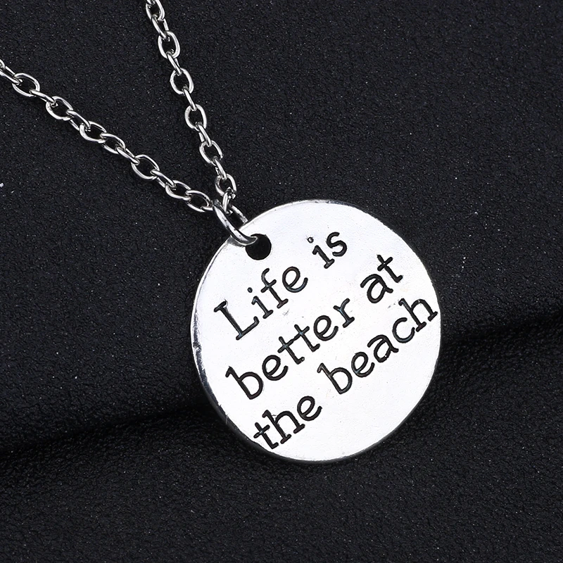

Trendy Steampunk Carved Life Is Better At The Beach Charm Pendant Necklaces Label Love Life Inspiring Choker Necklace Jewelry