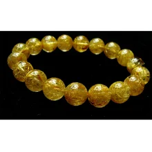 Высокое качество, натуральный титан, золотая игла, Рутиловый Кварц, растягивающийся браслет, круглые бусины для ювелирных изделий, 11 мм