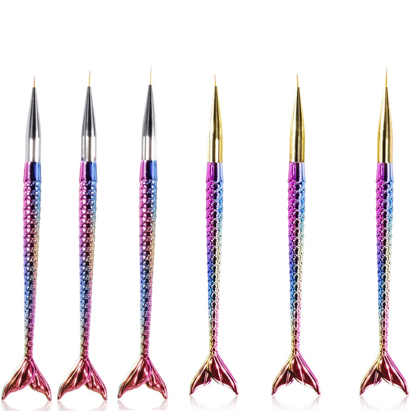 

3pcs/set 7/9/11mm Nail Art Brush Liner Line Stripe Fish Tail Gradient Pen Design Tip Painting Manicure UV Gel Polish Tool New
