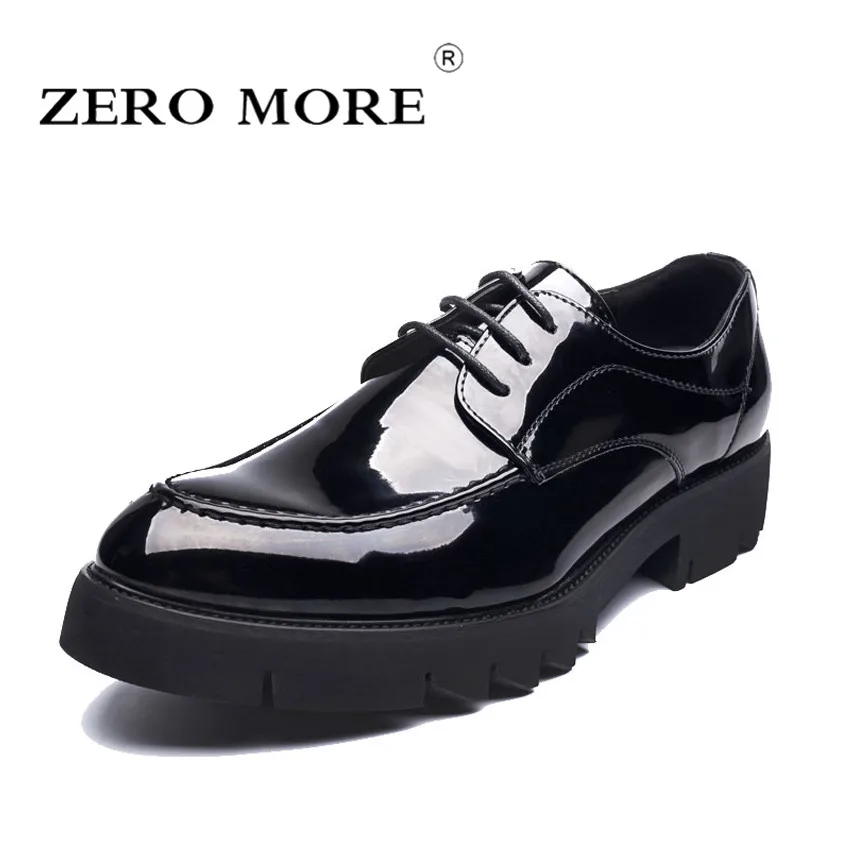 

ZERO MORE Mens Casual Shoes Pointed Toe Hot Sale Fashion Patent Leather Black Shoes Men 2018 Lace Up Male Shoes Casual Platform