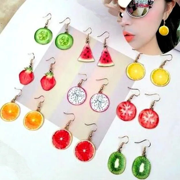 

ea681 2019 Summer passion earrings cute fruit watermelon kiwi strawberry pineapple Cherry earrings women charm jewelry