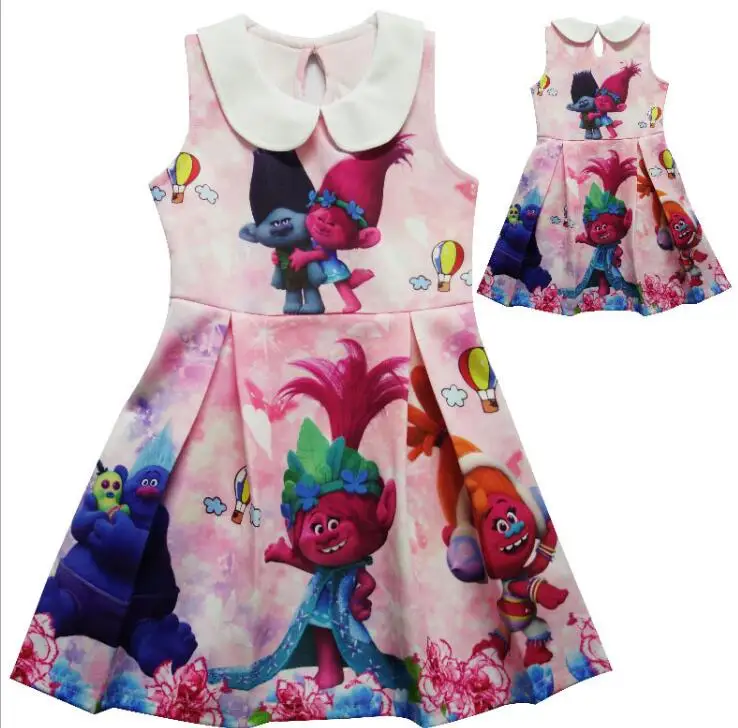 

2018 Summer Girls Dress Trolls Dress For Girl Princess Birthday Party Dress Trolls Costume For Kids Children Clothes