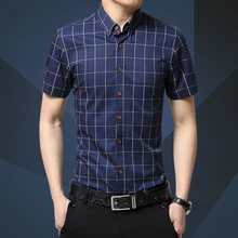 Мужская одежда новая рубашка Летняя Camisa Masculina модная деловая клетчатая рубашка повседневная с коротким рукавом Классическая мужская рубашка 5XL