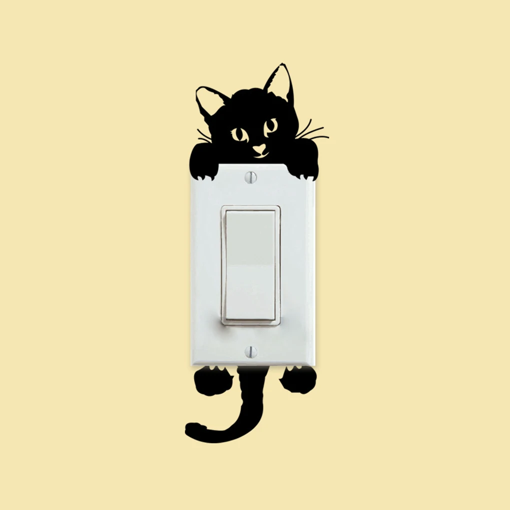 DIY Lucu Lucu Kucing Hitam Cahaya Switch Decal Wallpaper Dinding
