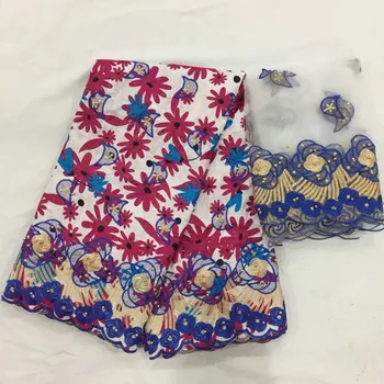 

Hot sale party African cotton bazin lace fabric and 2yards of French net lace with beads WBN8