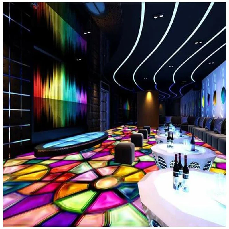 Custom 3d floor stickers High-end fashion colorful parquet KTV floor
papel de parede Self-adhesive decorative painting wallpaper