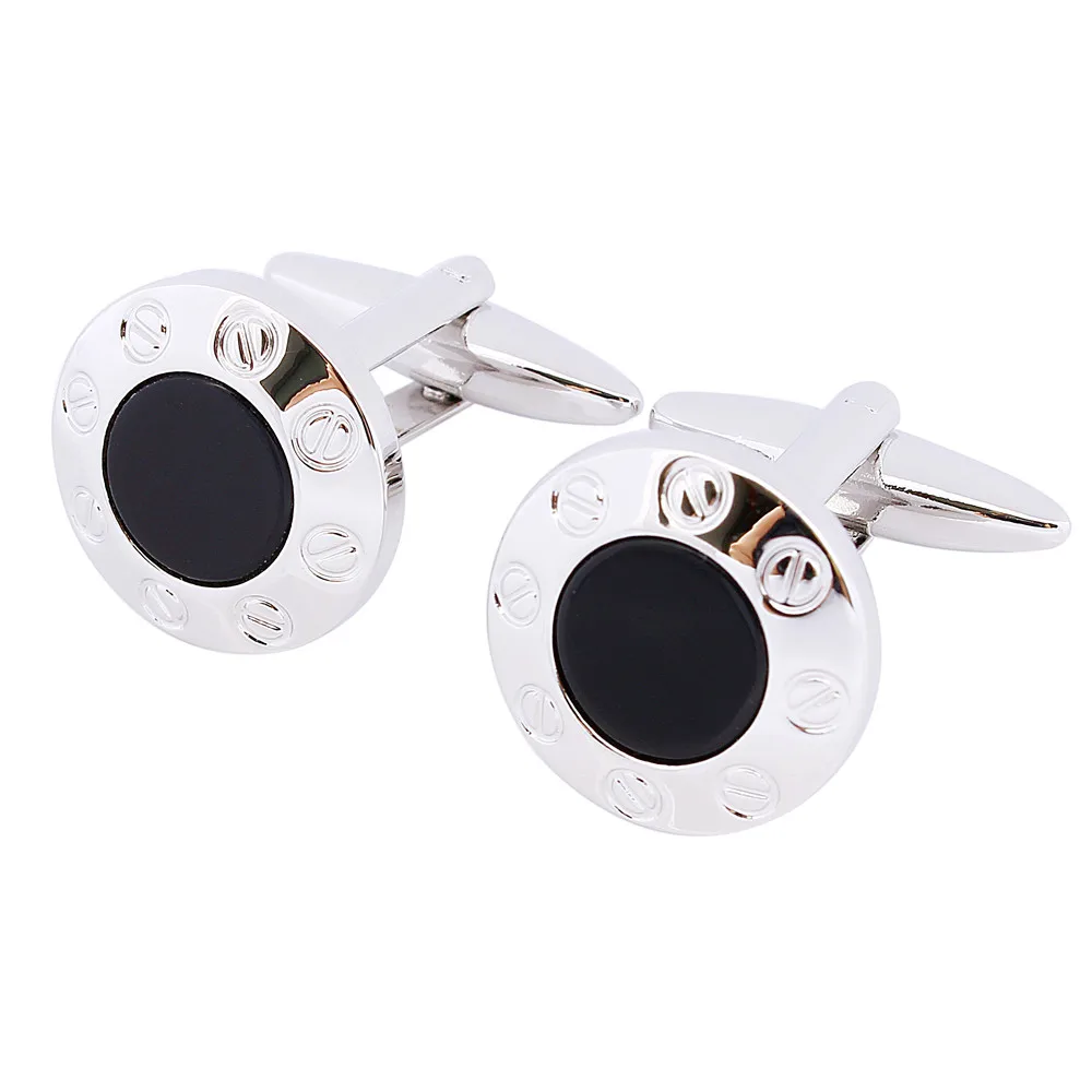 

HAWSON Trendy Round With Black Stone French Men Shirts Cuff Links
