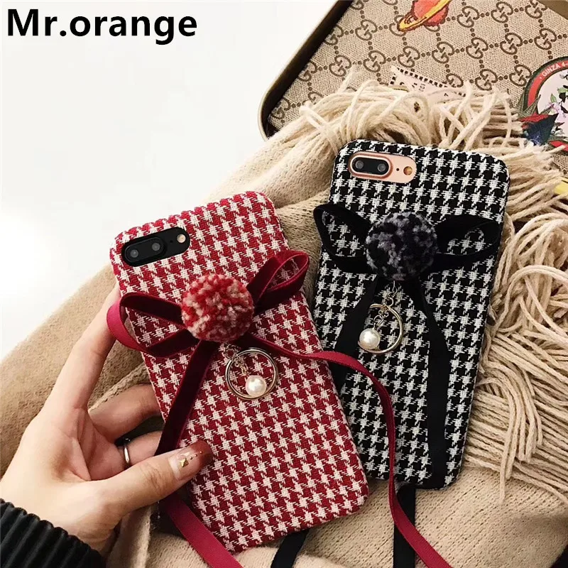Fashion wind plover bird phone case For iPhone 6 6s 7 8plus pearl bow tie metal button X/7plus lover protective cover |