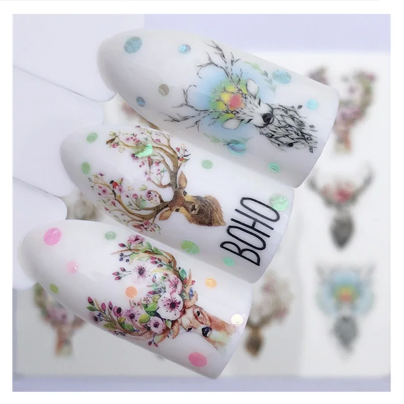 

1 Set Nail Stickers Animal Flamingo Deer Butterfly Flower 3D Water Transfer Decals Nail Slider Nail Art Decoration For Manicure