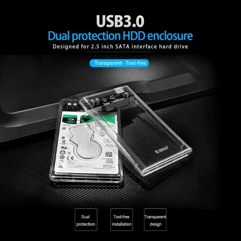 ORICO 2139U3 2,5 дюймовый чехол для жесткого диска прозрачный SATA для USB 3,0 адаптер внешний жесткий диск Корпус для 7 мм/9,5 мм SSD диск HDD коробка