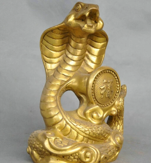 

8'' China Zodiac Snake Cobra Sending Fu Luck Bronze Statue R0712 (B0413)