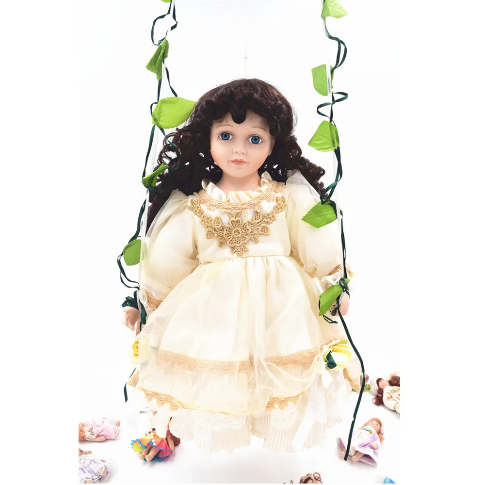 

45cm Fashion Swing Porcelain Dolls Christmas Gifts Lifelike Style Collection Ceramics Doll Dress For Girl Friend Birthday