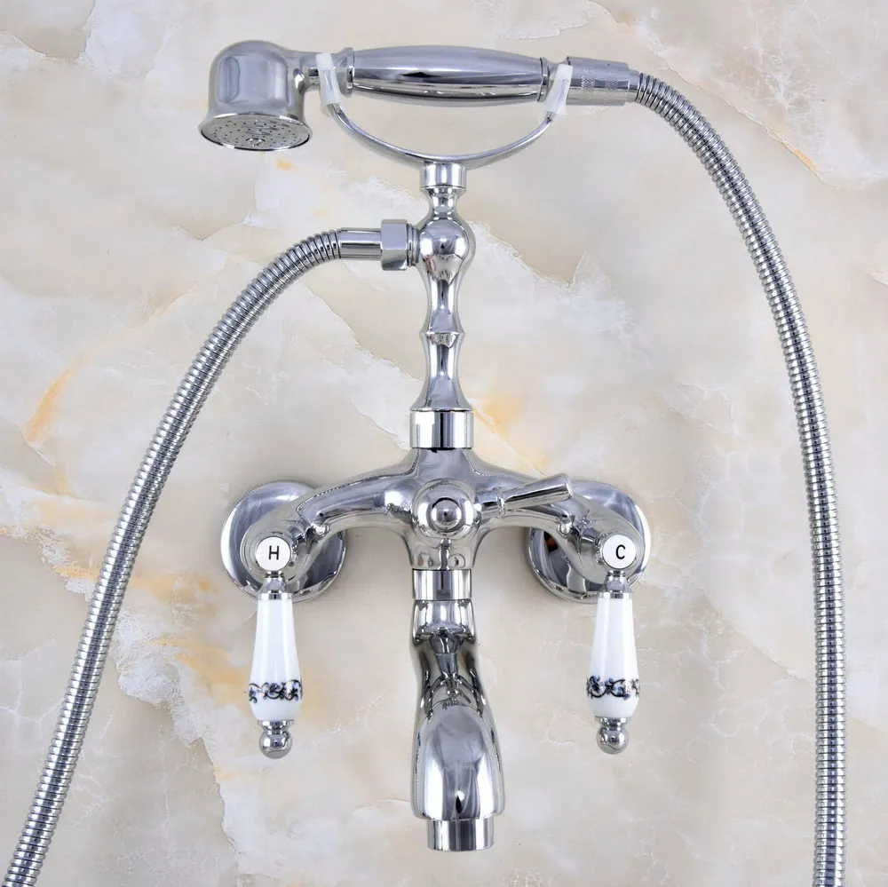 Polished Chrome Brass Double Ceramic Handles Wall Mounted Claw