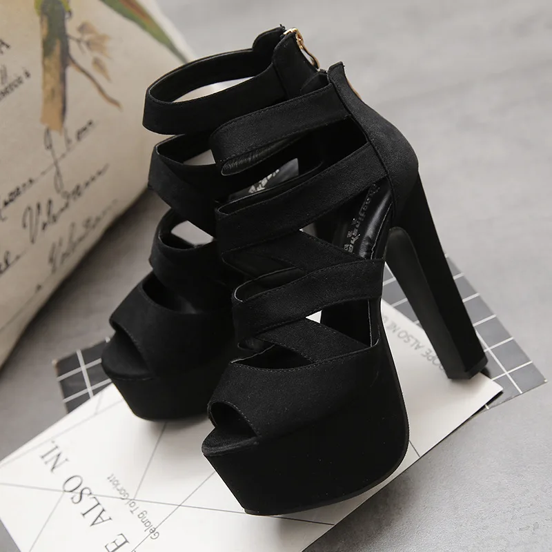 Spring and summer 15CM fashion thick with sandals fish mouth single shoes super high with hollow sandals nightclub hate high. Spring and summer 15CM fashion thick with sandals fish mouth single shoes super high with hollow sandals nightclub hate high.