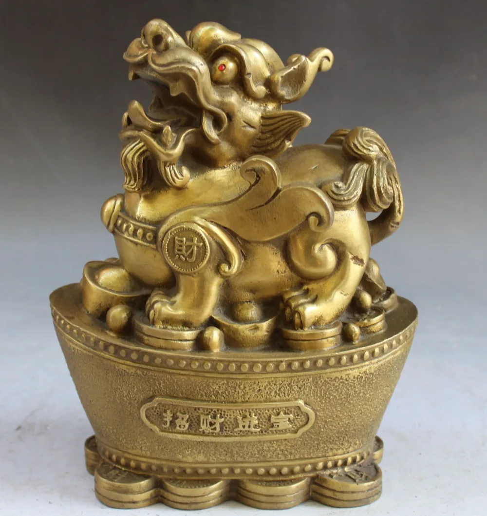 

shitou 003272 9" Chinese Bronze Wealth Money Yuanbao Pi Xiu kylin Unicorn Kirin Animal Statue discount 30% (C0324)