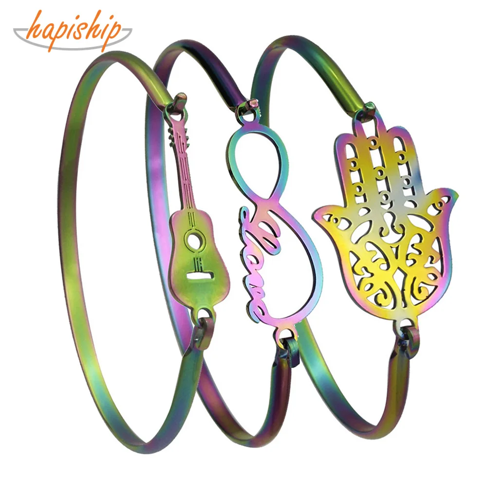 

Hapiship Love Boy And Girl Colorful Stainless Steel Bangles Bracelets For Teen Women Jewelry Gift Pulseras Mujer Brazaletes BX36