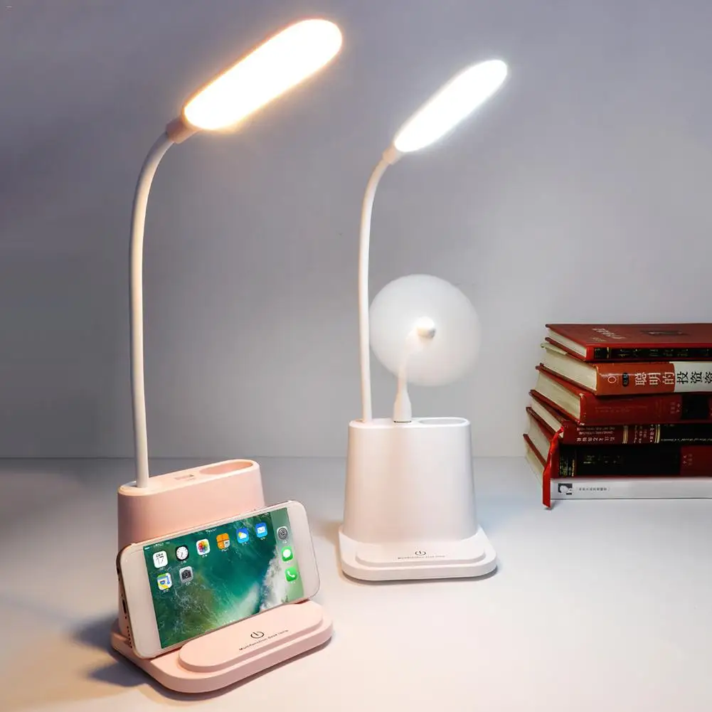 Светодиодный настольный светильник, настольная лампа, держатель для ручки, USB, складной ночник, лампа для защиты глаз с вентилятором, для телефона, для детей, для чтения, спальни
