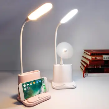 

LED Table lamp Desk Lamps Pen Holder USB Folding Night Light Eye Protection Lamp With Fan Phone Hoder Children Reading Dormitory