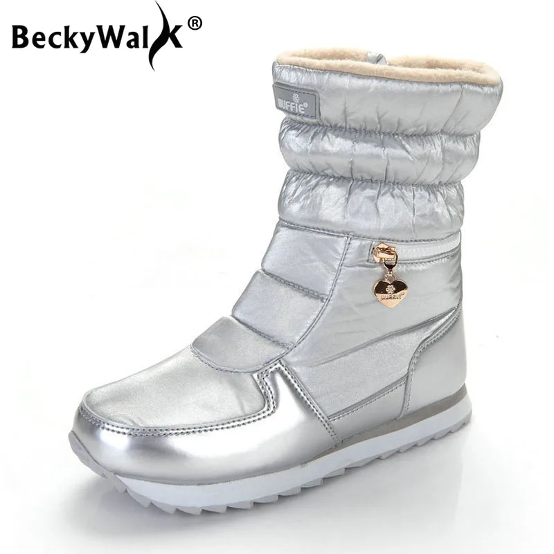 BeckyWalk/ г. Новые женские зимние ботинки Нескользящая Водонепроницаемая зимняя обувь до середины икры женская утепленная обувь с хлопковой подкладкой WSH3097