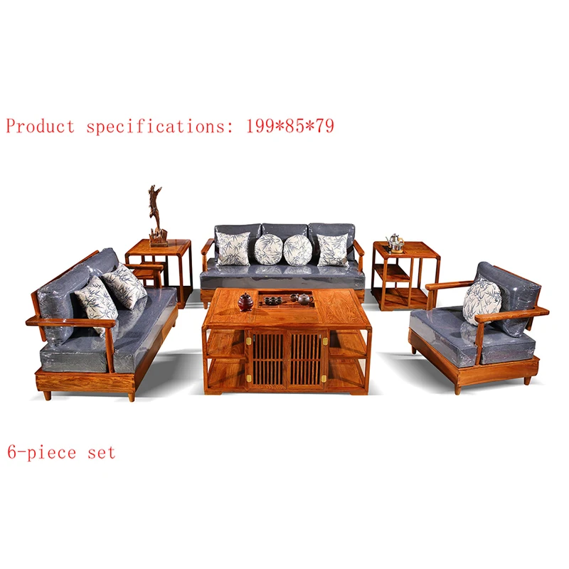 6 Piece/Set Antique Mahogany Sofa Set For Living Room Custom Wooden Tea Table Sofa Sets Hedgehog Ming Qing Classic Furniture