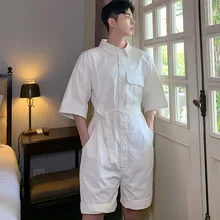 Мужские комбинезоны летние с коротким рукавом Свободные повседневные рубашки Стильные Комбинезоны Короткие брюки мужские женские уличные хип-хоп шаровары