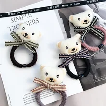 1 шт волос веревки для девочек творческий плюшевые головы веревку шерсть Носки с рисунком медведя из мультика Кожаный ремешок Девушка Jewelry аксессуары для волос G0409