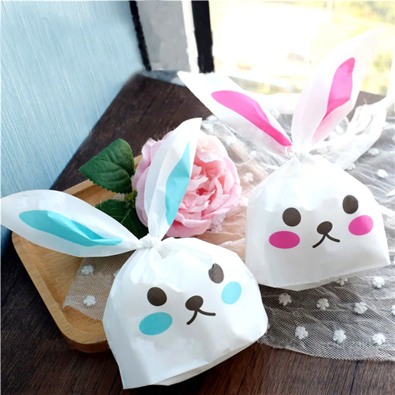 

20pcs Long Rabbit Ears Cookie Bags Baking Biscuit Candy Bags Hot Pink and Blue Snack Treat Gift Bag Wedding Party Supplies