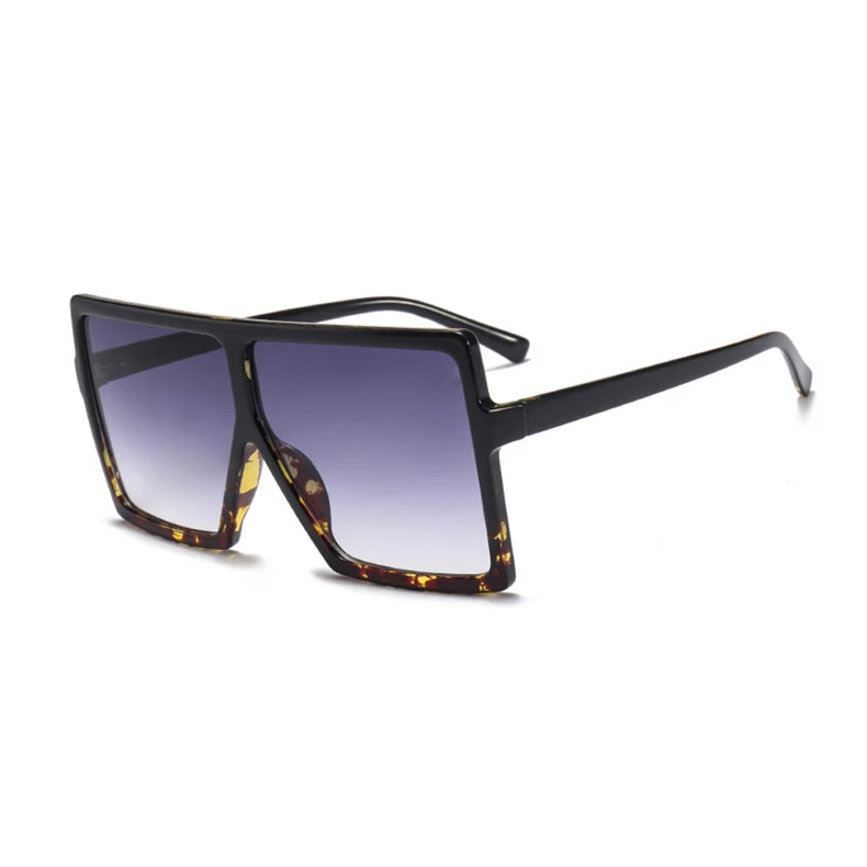 Королевские солнцезащитные очки больших размеров для девушек, женские солнцезащитные очки с плоской оправой, мужские солнцезащитные очки, новинка, дизайнерские винтажные квадратные градиентные оттенки ss639 - Цвет линз: C2-Leopard-Gray