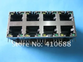 

12 pcs 8 Ports RJ45 8P8C Modular Network PCB Jack 56 8P LAN Connector Shielded with LED Lamp Side entry
