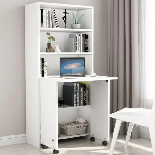Folding Computer Desk With Shelves And Fold Out Storage Cabinet Folding Computer Desk With Shelves And