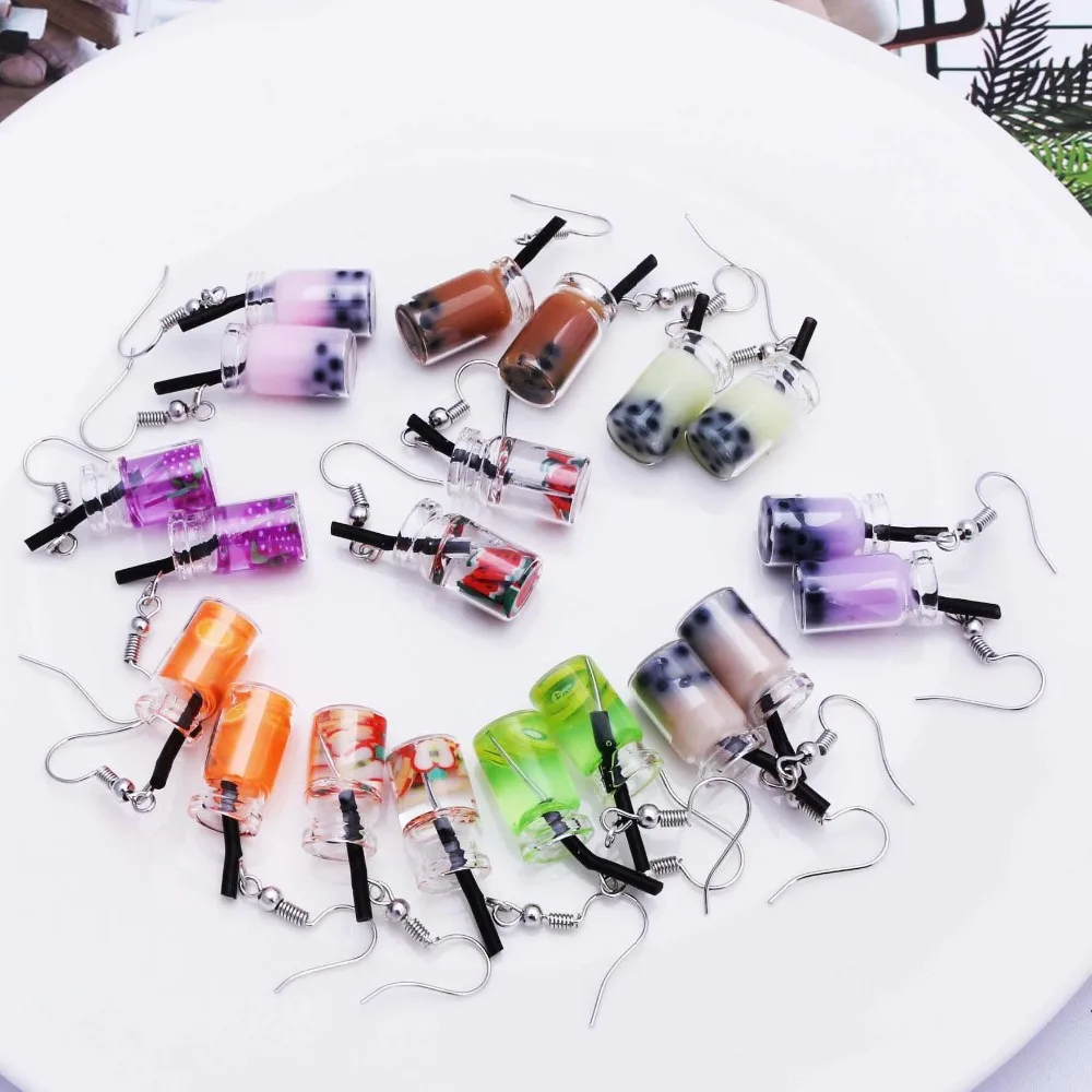 

EK642 Hot Creative Unique Bubble Tea Drop Earrings for Women Personality Milk Tea Drink Earring Funny Party Jewelry Girl Gift