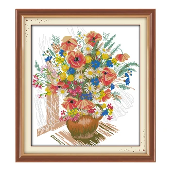 

Joy Sunday cross stitch kits Colorful flower vase DMC14CT11CT cotton fabric readingroom tearoom deco painting factory wholesale