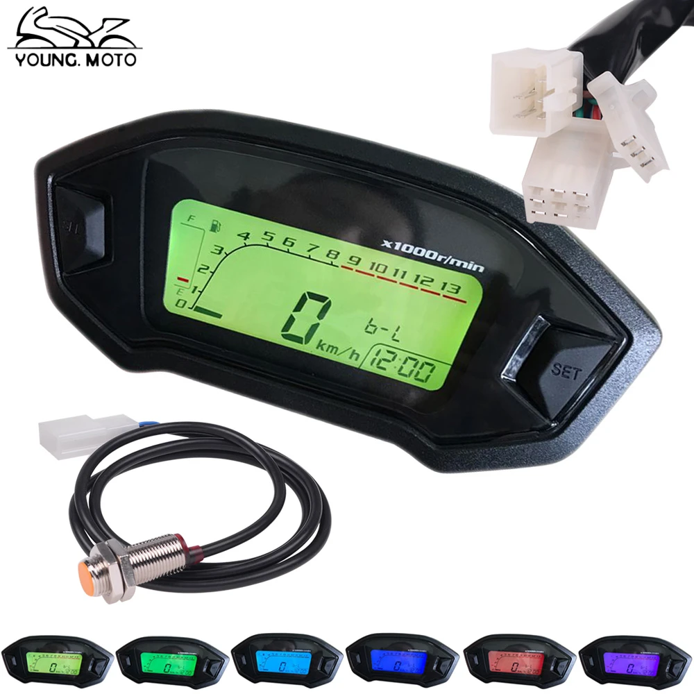 Black Digital Motorcycle LCD Instrument Screen Speedometer Odometer Tachometer