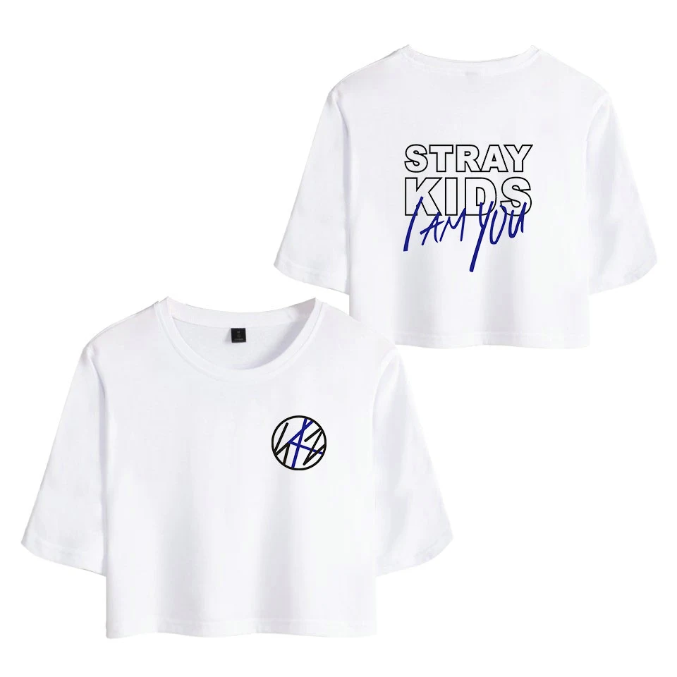 

KELUOXIN Kpop StrayKids Sexy Exposed Navel Short Sleeve I am YOU Album Crop Tops Women Hip Hop Tshirt Stray Kids Cotton T-shirt