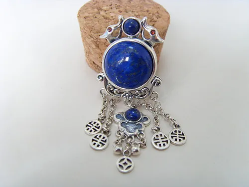 

925 sterling silver jewelry inlaid natural lapis lazuli palace retro fringe female Pendant