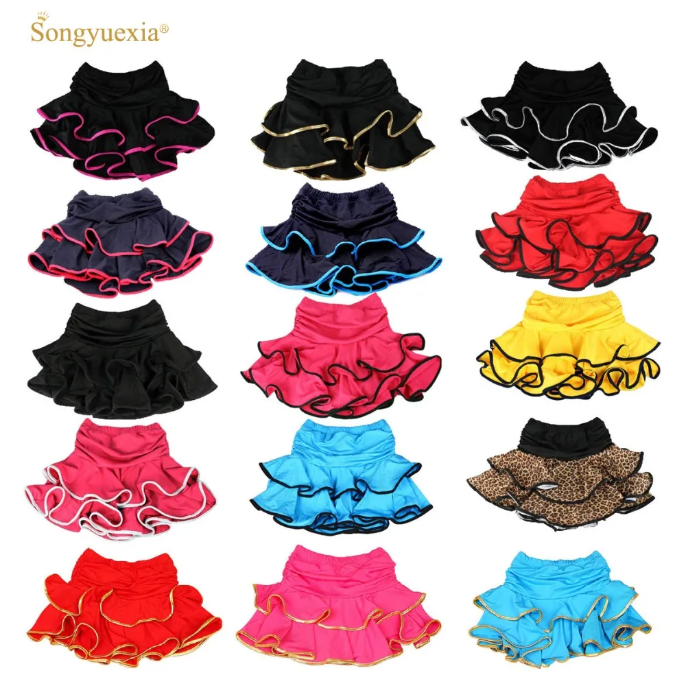 

SONGYUEXIA Girls Latin Dance Skirt Ballroom Samba Chacha Dancing Dress inside with shorts Kids Mini Skirt Modern skirt 12 Design