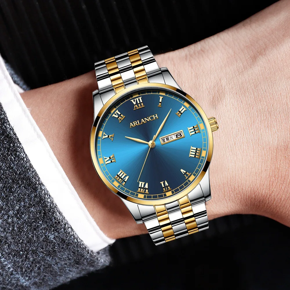 

Mens Watches Fashion Diamond Automatic Date Quartz Watch Men Gold Stainless Steel Business Mens Watches Top Brand Luxury clock